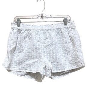 Tabitha Webb Size M Eyelet Sleep Shorts White‎ Cotton Smocked Waist Loungewear